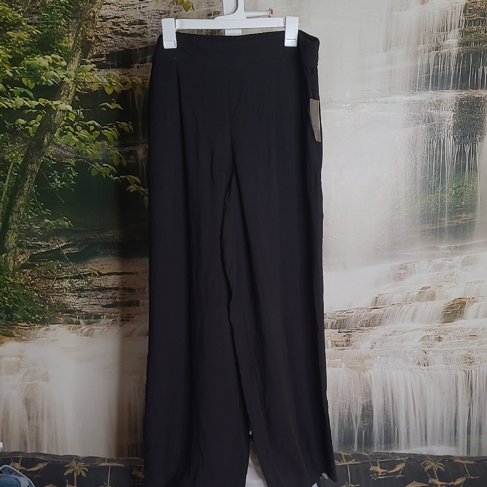 New! A New Day Womens XL Black Wide Leg High Rise Shirred casual dress Pants